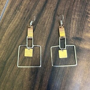 80’s Style Two-Tone Square Dangle Earrings